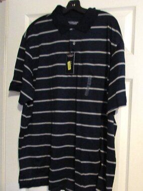 NWT ROUNDTREE & YORKE Mercerized Cotton Navy Striped Polo Shirt  Size XXL